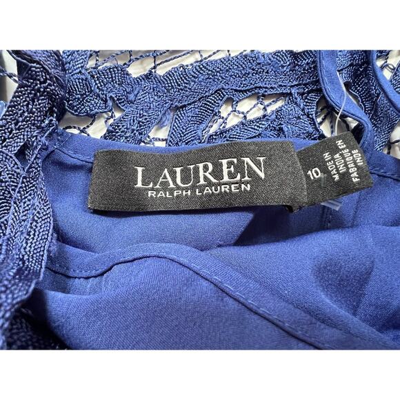 Lauren Ralph Lauren Blue Corded Lace Overlay Long Gown Dress Women's Size 10 - Picture 6 of 13